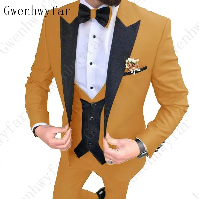 

Gwenhwyfar Classic Men Suits for Wedding Elegant 3 Piece Men's Formal Suits Set Yellow Purple Gentleman Men's Dress Suits