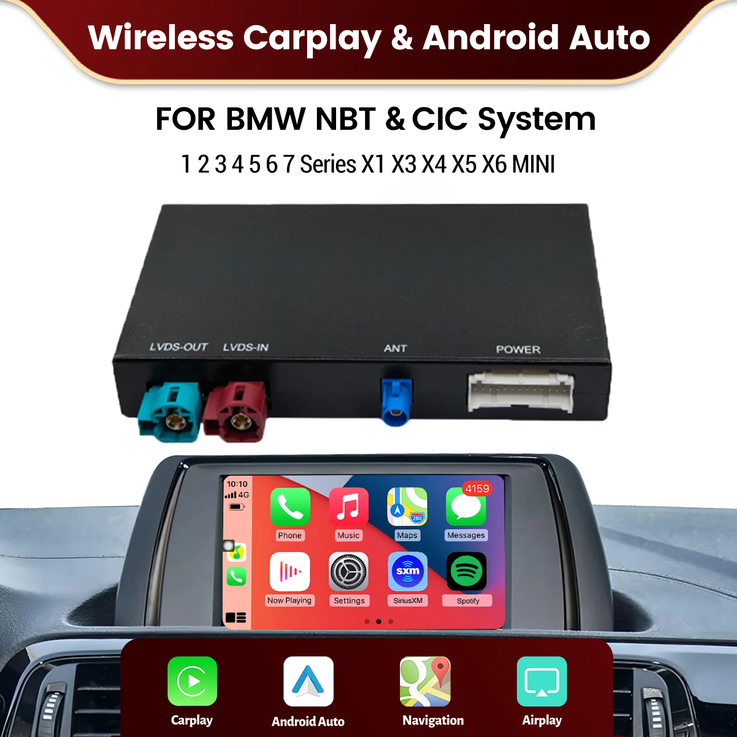 Wireless CarPlay Android Auto Adapter Box Module Interface NBT/EVO/CIC/CCC 12 3 4 5 6 7 Series X1 X3 X4 X5 X6 MINI
