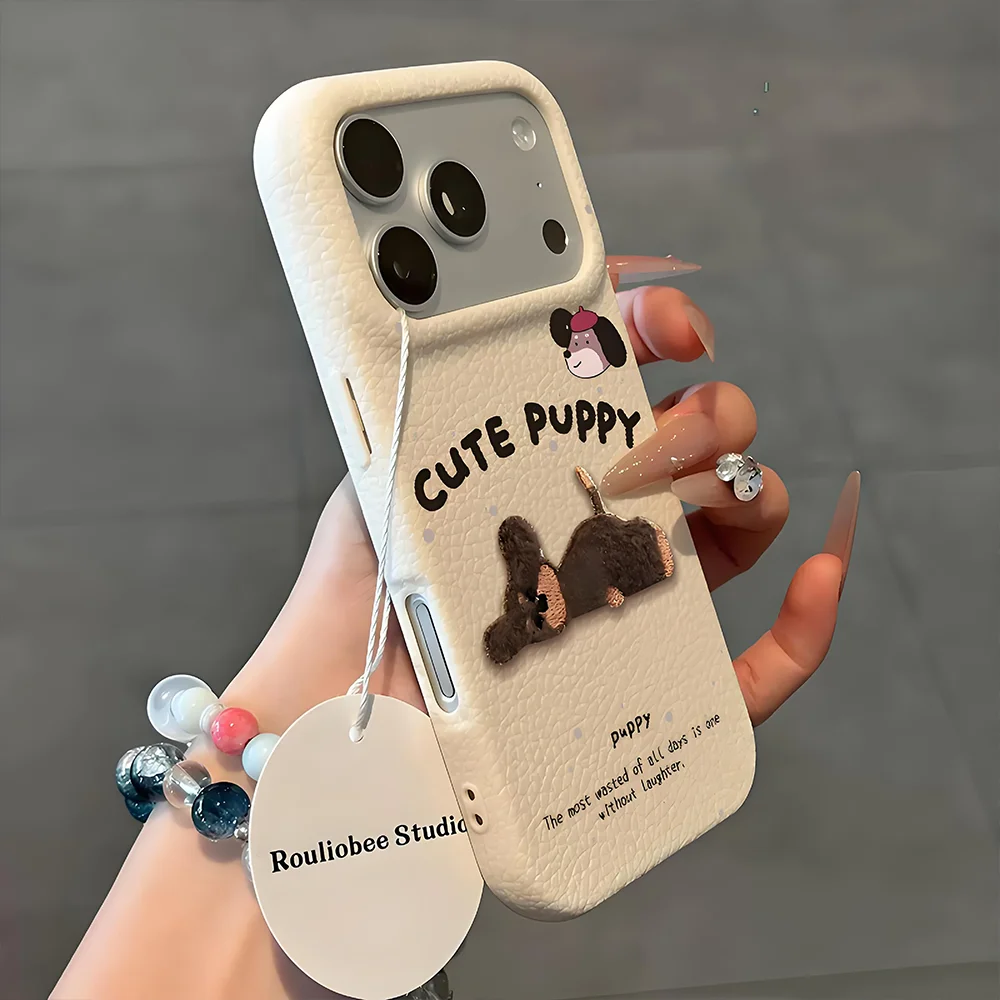 Suitable for iPhone 12-17/Plus/Pro/Pro Max series cases, high-fashion New Year litchi texture embroidered mirror stand