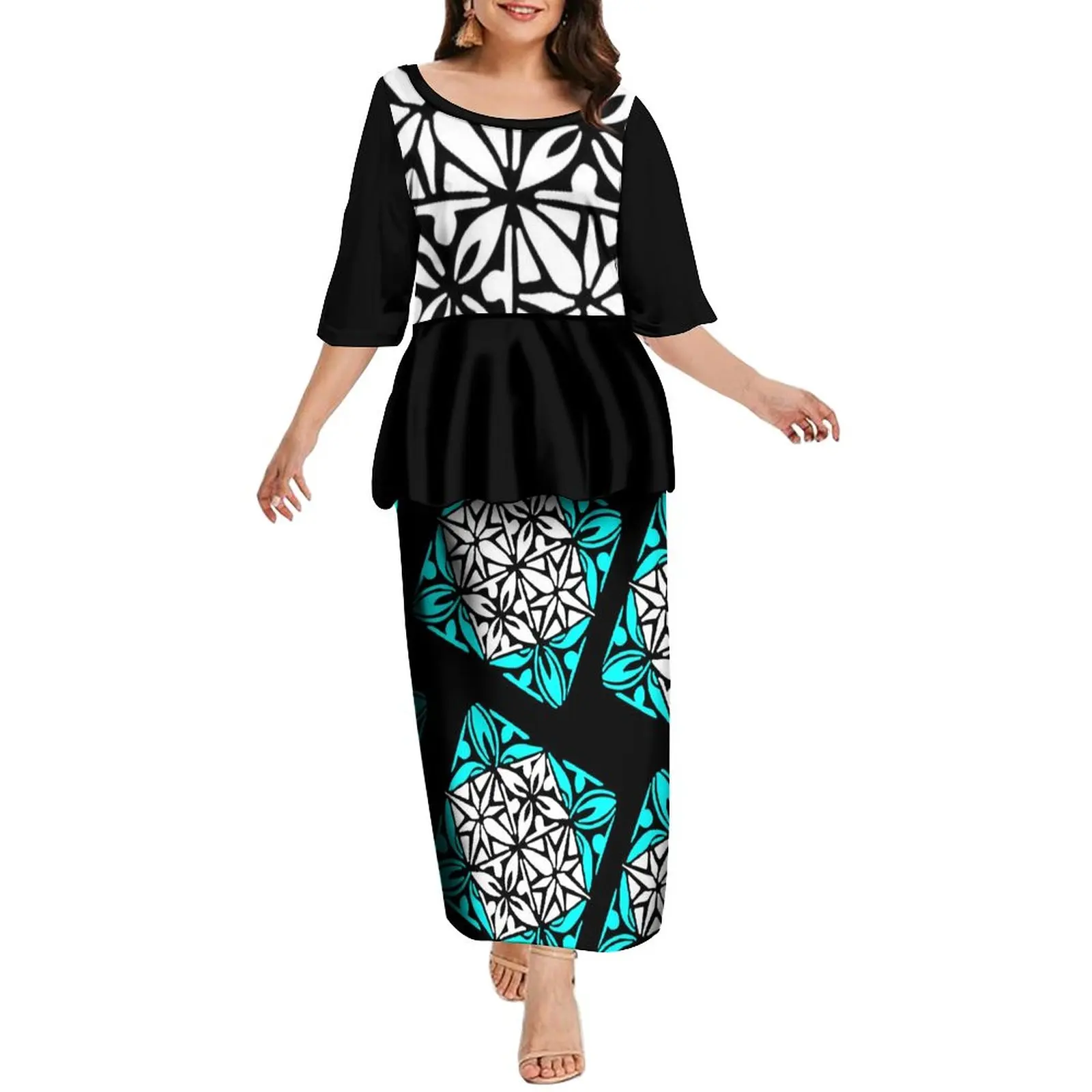 Support Your Design Women'S Dress Puletasi Dress Polynesian Tribe Design Women'S Party Dress 2 Piece Set Free Shipping