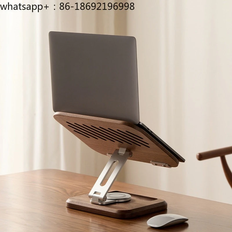 Solid Wood Laptop Bracket 360 Degrees Rotatable and Lifting Heat Dissipation Computer Rack Tablet Bracket Reading Rack