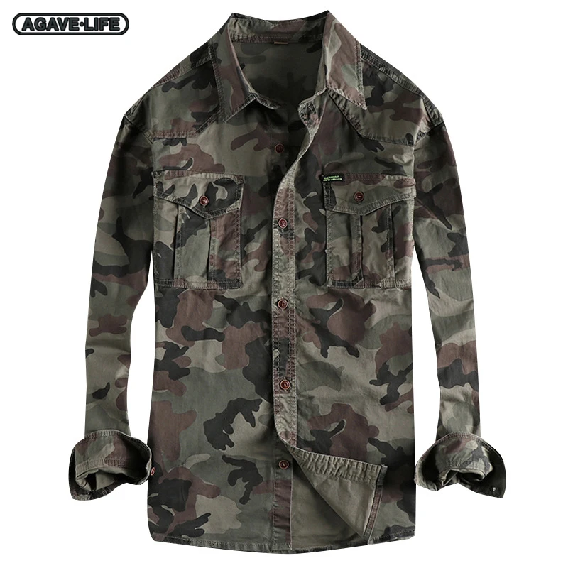 

Vintage Washed Tough Guy Camo Shirts Long-sleeved Men's Tooling Shirt Korean Multi Pocket Comfortable Loose Men Outdoor Clothing