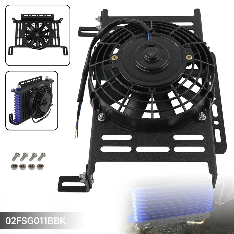 

Universal New Oil Cooler 13 Row Mounting Bracket 7" Electric Fan Kit 12V 80W Kit Transmission Engine 262MM Aluminum Black