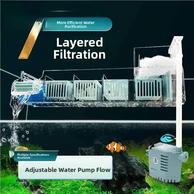 Automatic Fish Tank Feces Suction Filter Three-In-One Low Water Level Turtle Tank Wall-Mounted Up-Filtration Oxygenation Circ...