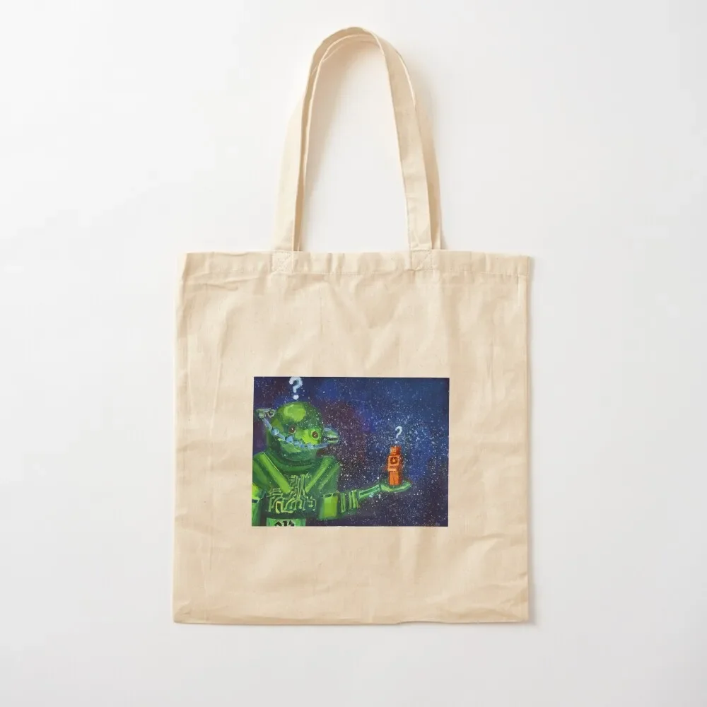 

Cyber Space, handpainted space robots Tote Bag shopper bags bag for beach