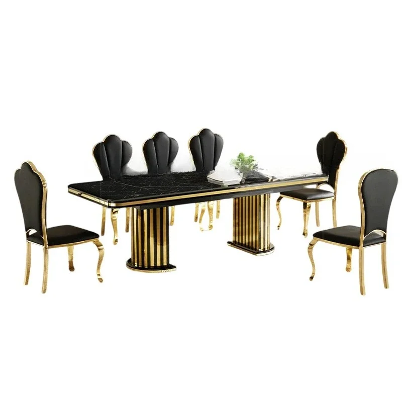 Telescopic folding table, light luxury, modern high-end, home luxury, large apartment, stainless steel rectangular table