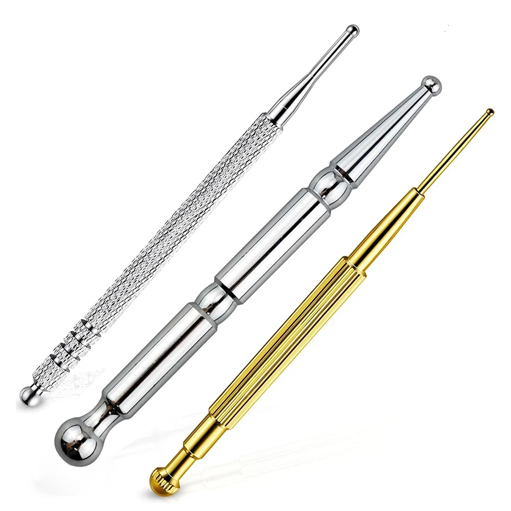 3PCS Facial Reflexology Massage Tool Stainless Steel Acupuncture Pen Double Headed Ear and Body Point Probe Pen Health Care Tool