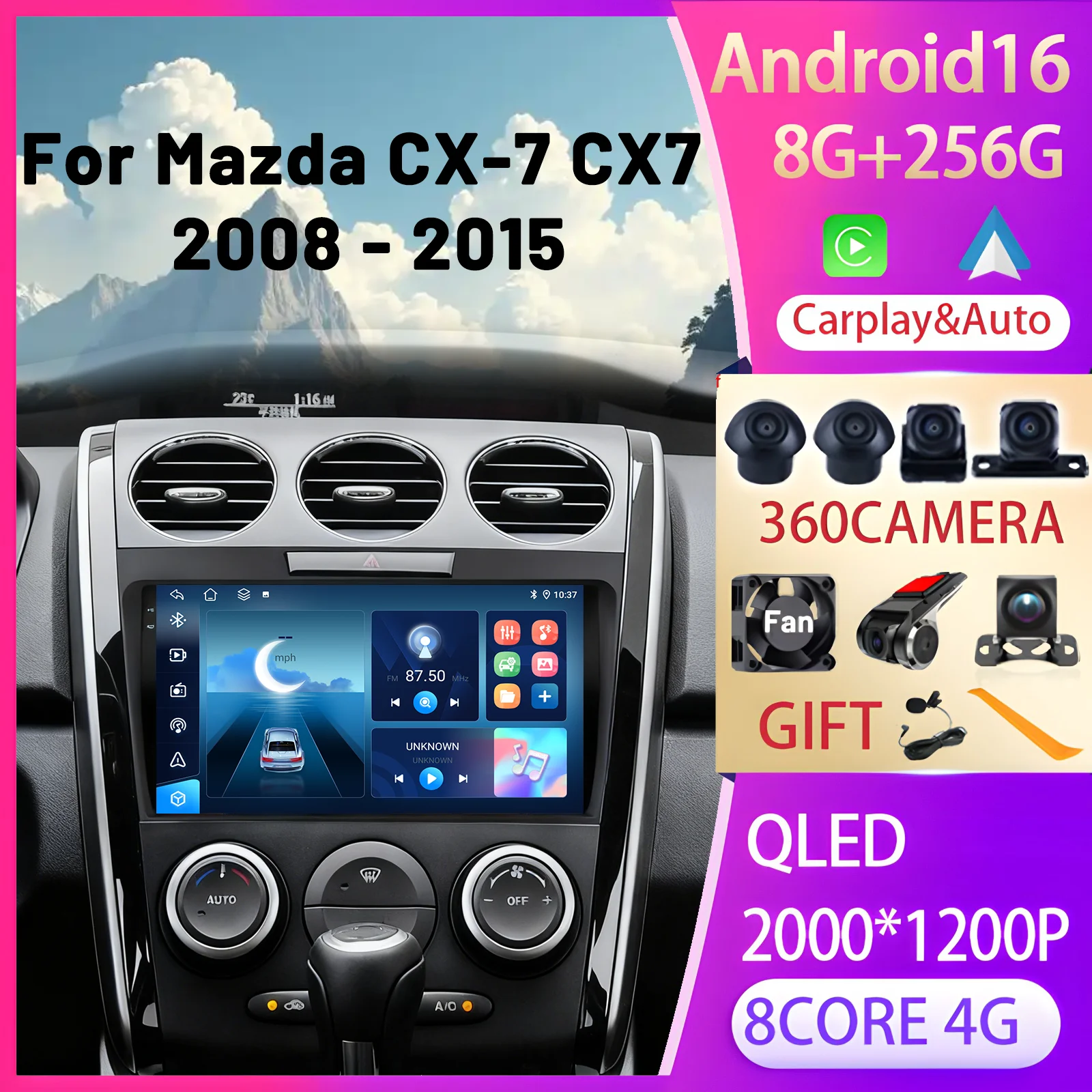 

Wireless Carplay Auto For Mazda CX-7 CX7 2008 - 2015 Car Radio Android 16 Multimedia Player FM DSP Touch Screen Head Unit 9 Inch