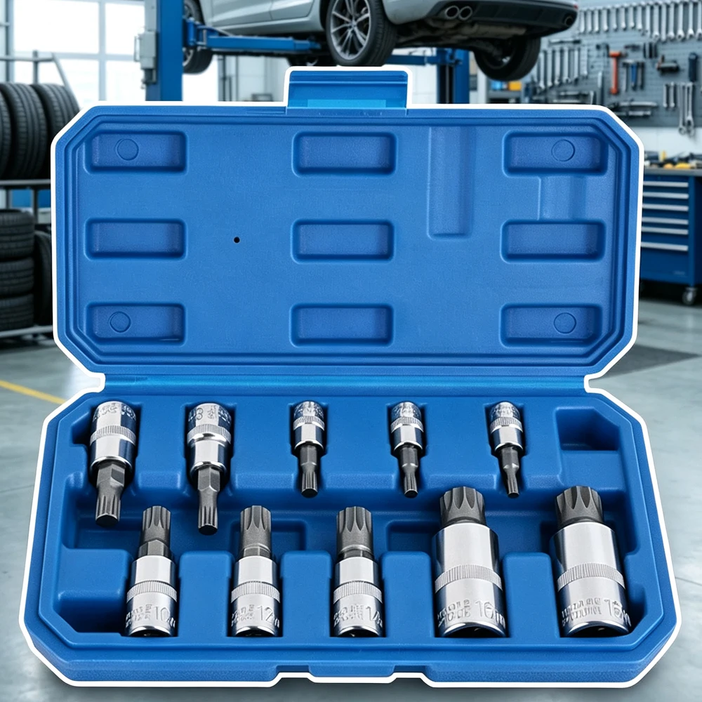 Torx-Schraubenschlüssel- und Steckschlüsselsatz, 10-teilig, legierter Stahl |   Dodekagon-Schraubendreher- und Steckschlüssel-Set, Mehrzweck-Reparaturwerkzeug für die Autoreparatur.