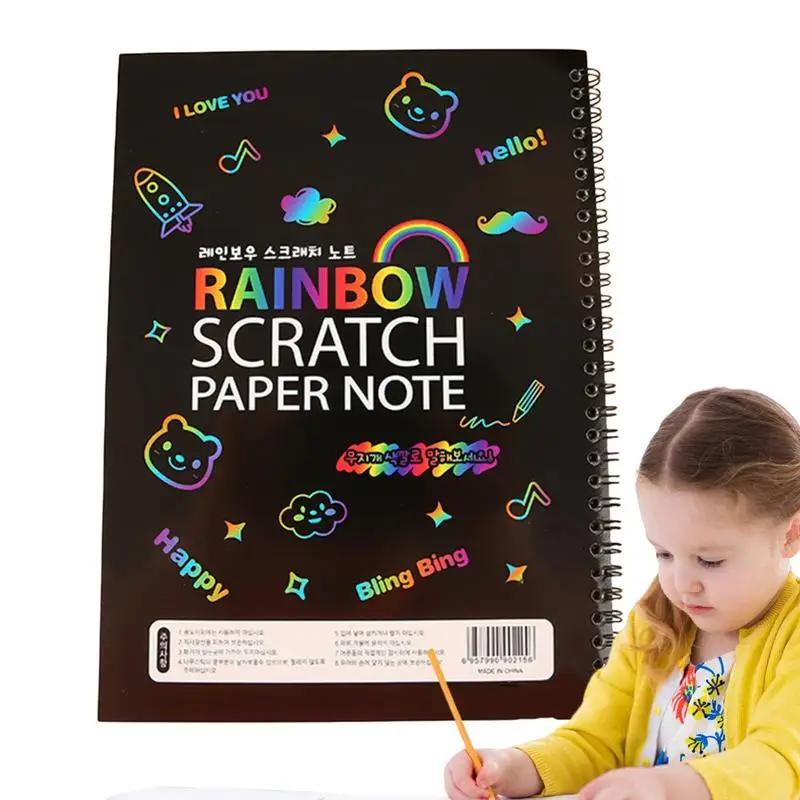 Scratch Paper Art For Kids DIY Handmade Scratch-Off Craft Kit 10 Sheets Rainbow Painting Birthday Gifts Color Drawing Notebook