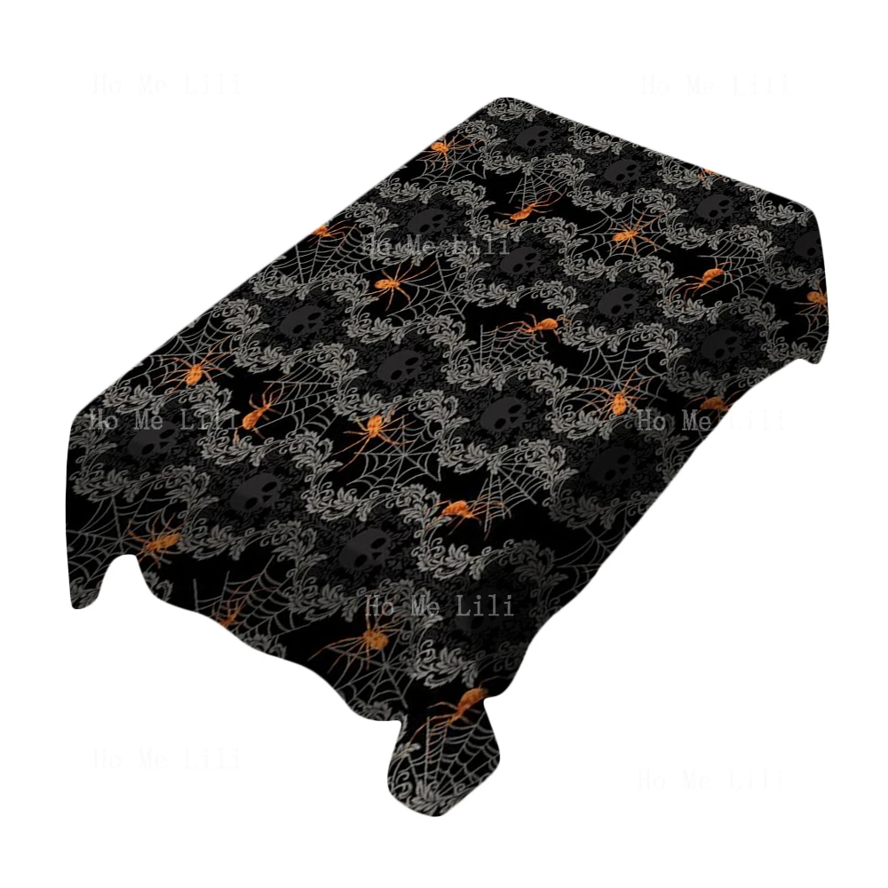 Black Ghost Nights With Cobwebs And Skeleton Goth Art Terrifying Halloween Rectangle Tablecloth For Tabletop Decor