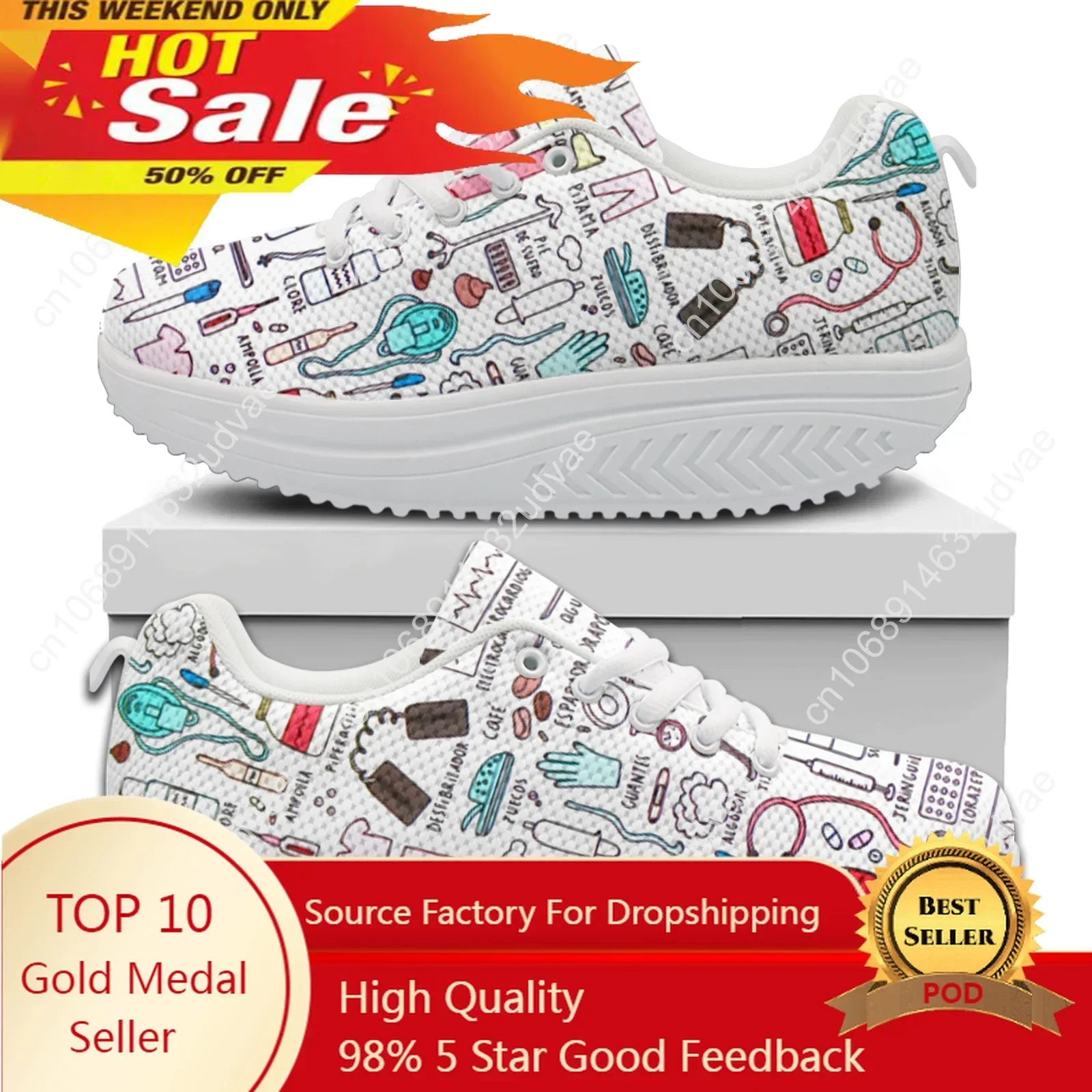 

Pink Women Leisure Platform Shoes Cute Cartoon Nurse Pattern Lace Up Girls Height Increasing Shoes Zapator De Mujer