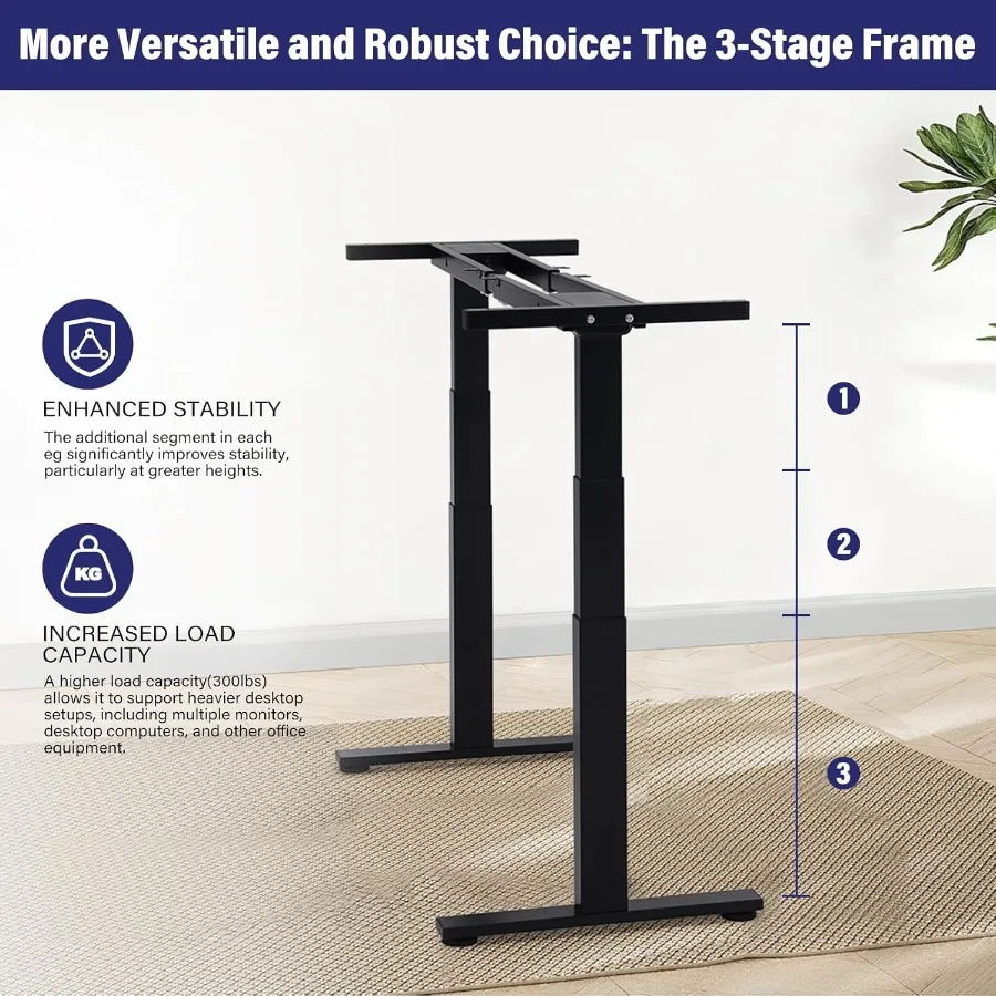 محرك مزدوج 3 مراحل إطار مكتب قائم كهربائي قابل للتعديل لما يصل إلى 80 × 31.5 سطح الطاولة شديد التحمل بسعة تحميل 300 رطل للمنزل #5