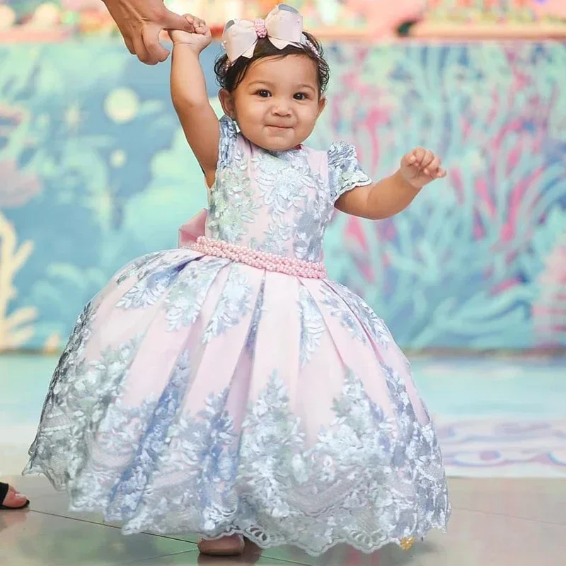 Abiti da festa di lusso con ricamo Vintage abiti da principessa eleganti floreali per ragazze abiti da cerimonia per bambini da spettacolo di