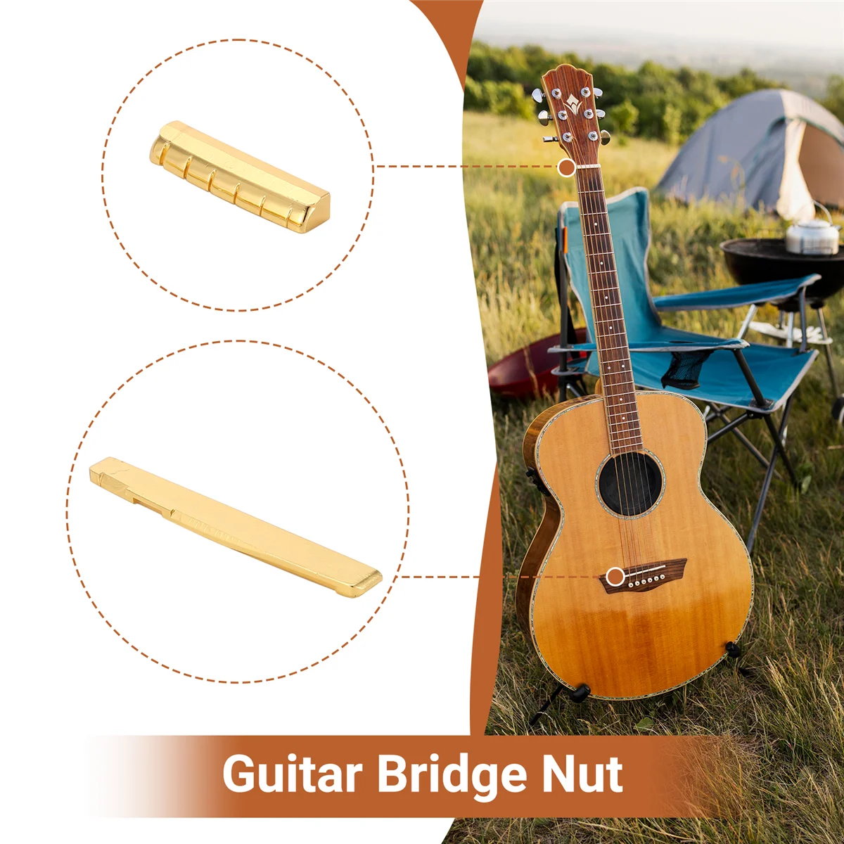 Brass 6 String Acoustic Guitar Bridge Nut and Saddle Rich