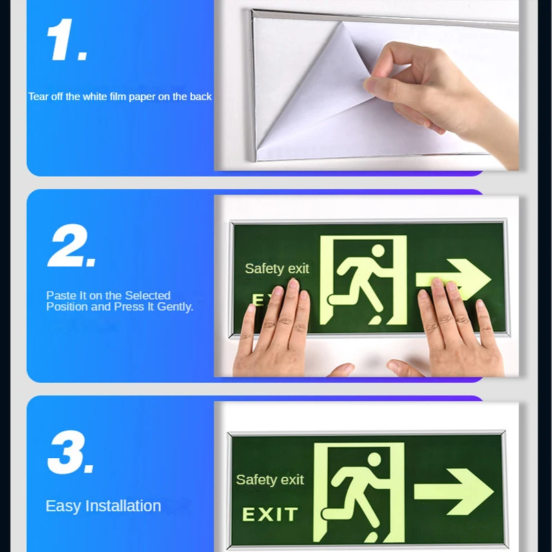 Señalización de salida de seguridad luminosa, tablero de guía direccional, pegatina de pared, señales de advertencia de emergencia de evacuación de