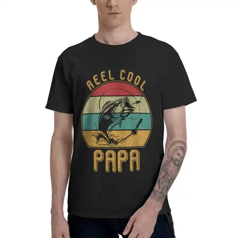 Reel Cool Papa Fishing Father's Day Gifts Tshirt Men Streetwear Tee Tops Cotton T Shirt Short Sleeve Fish T-shirt Gift Clothing