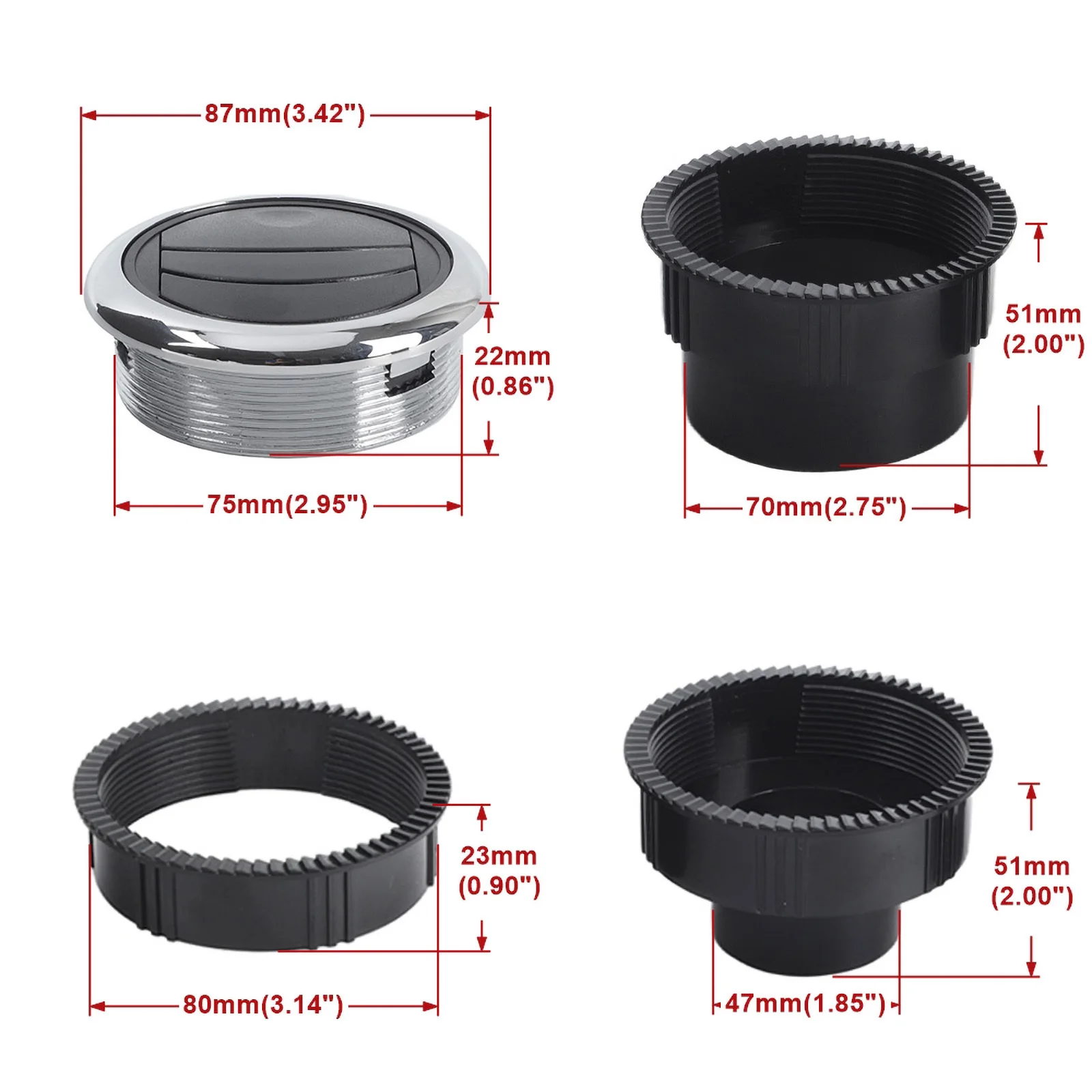 80 مللي متر سيارة تنفيس لوحة القيادة أ/ج تكييف الهواء تنفيس منحرف العالمي مقبض نوع دوران منفذ الهواء تنفيس لقافلة التخييم