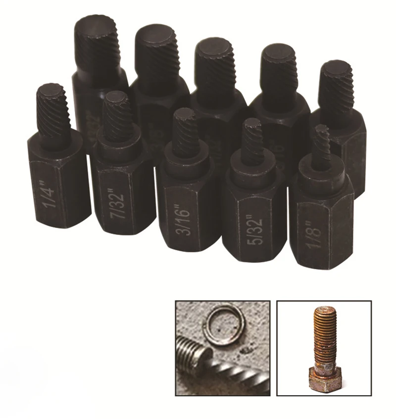 Set di estrattori per viti e bulloni da 10 pezzi. Estrattore per viti. Strumenti per rimuovere bulloni rotti