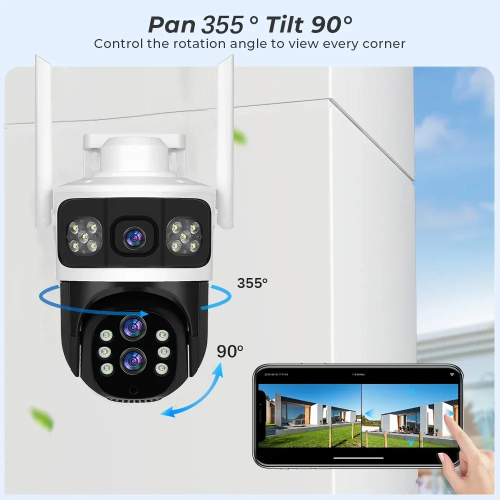 Surveillance WIFI Connection V380 Pro IP Camera 3 Lens 12MP 10x Optical Zoom Waterproof Outdoor Monitoring CCTV