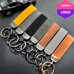 Vintage Double-sides Crazy Horse Custom Name Number Leather Keychain Laser Engrave Car Logo Key Chain Ring Personalize Keyring