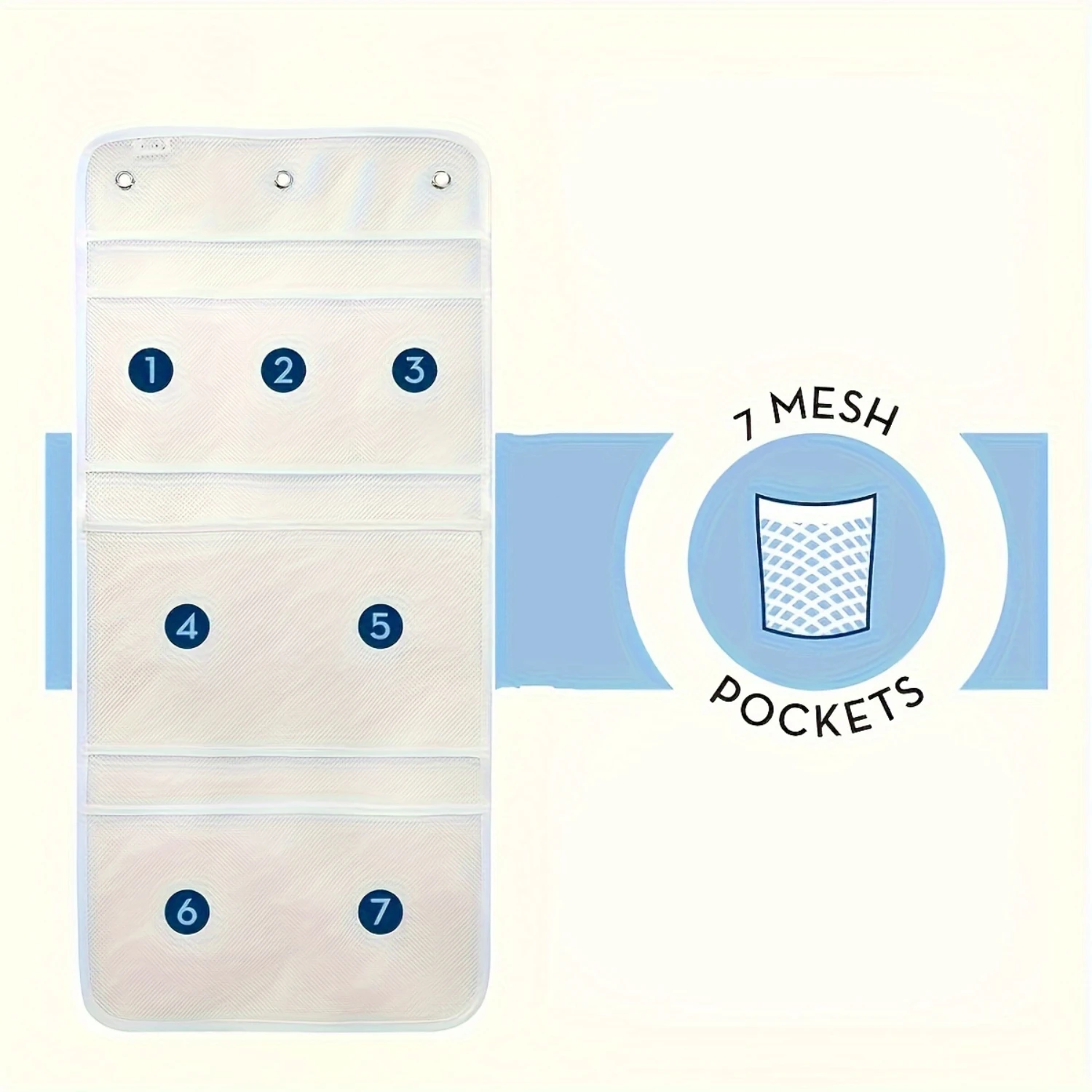 Organizer per doccia sospeso a 7 tasche con tasche in rete, borsa da bagno per shampoo, sapone, luffa - bianco, durevole, senza elettricità R