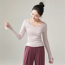 Classical Dance Tops V Neck Split Flared Sleeves Clothing Elegant Women Practice Clothes Chinese Yoga Costume Daily Casual Wear