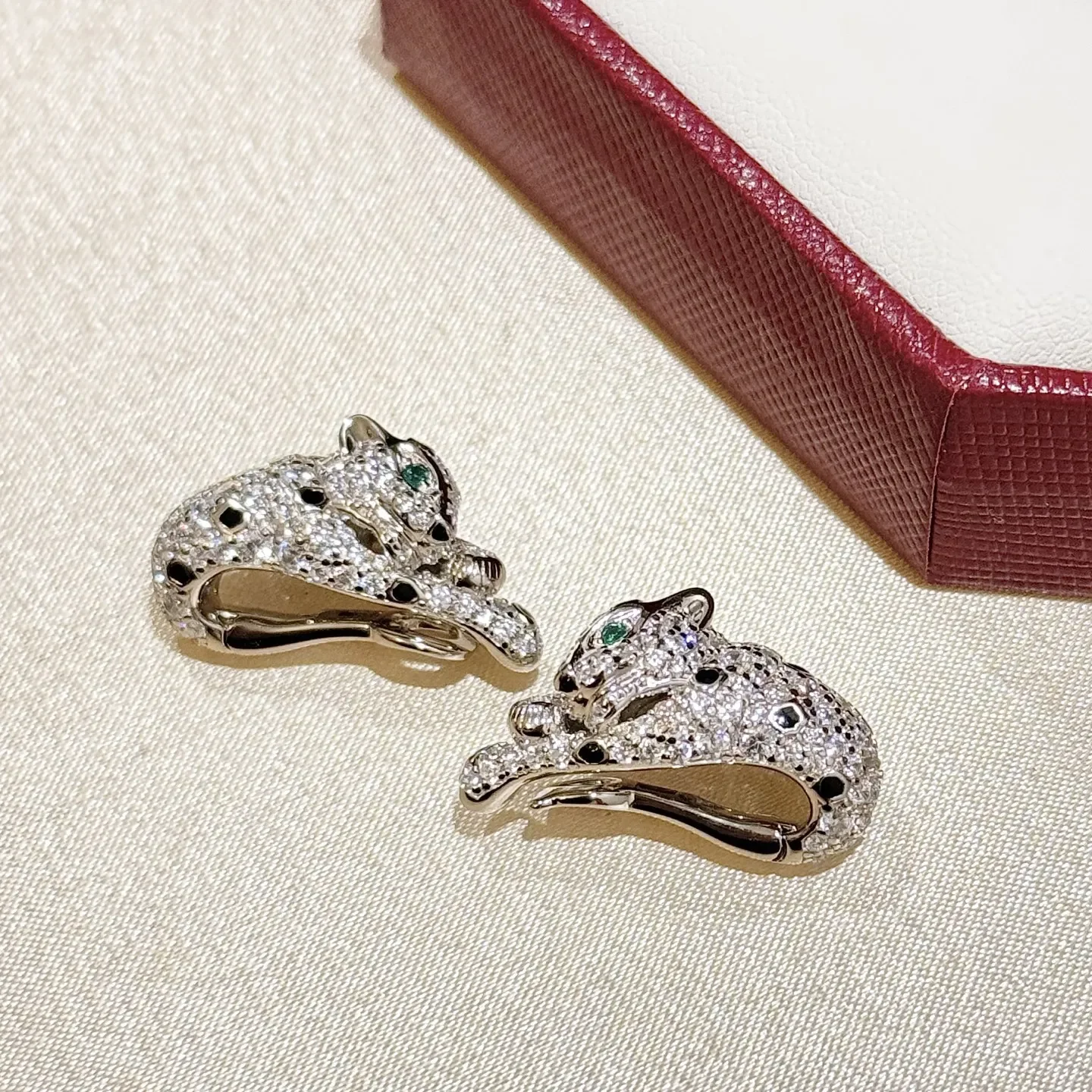 Trendy Real 925 Sterling Silver Earrings For Women Anniversary Gift Leopard Head Ear Cuff Clip 5A Zircon Luxury Fine Jewelry
