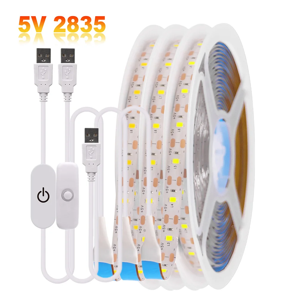 Taśma LED 5V USB 2835 z wtyczką DC 3528 SMD Elastyczna taśma LED 60LED 0,5m 1m 2m 5m Oświetlenie szafki Nocne podświetlenie TV