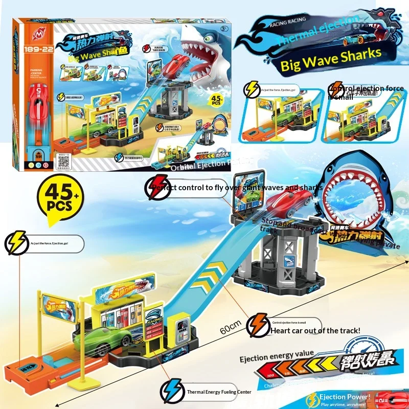 

New Creative Design Assembled Catapult Power Track Car Shark Scene Parking Lot Playset Racing Toy For Boys Children
