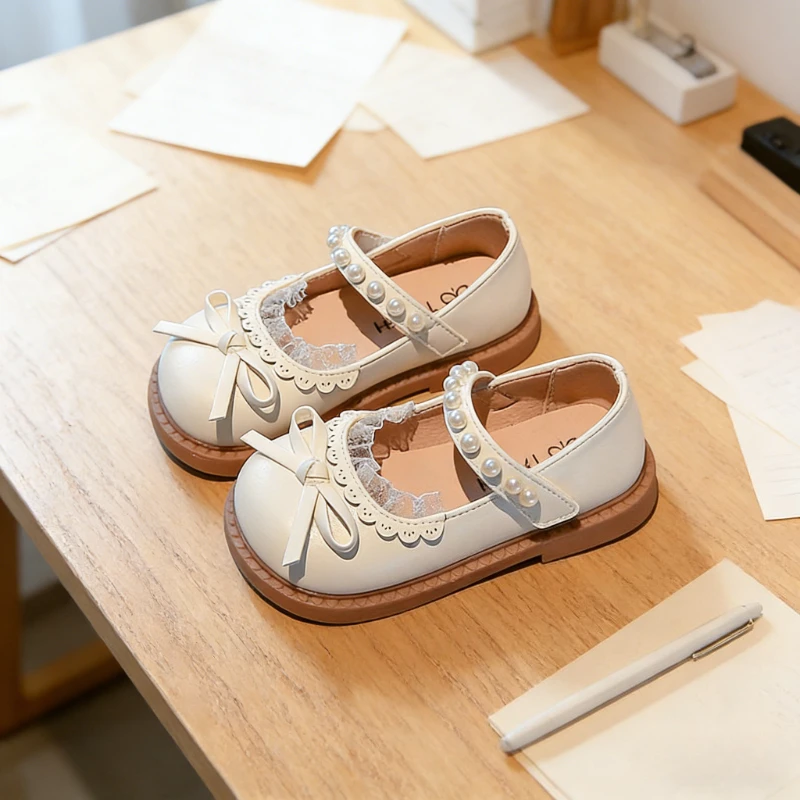 

2026 Hot Sale Girls Princess Mary Jane Shoes Spring Autumn Lace Bow Children Fashion Leather Shoes Wedding Party Kids Flat Shoes