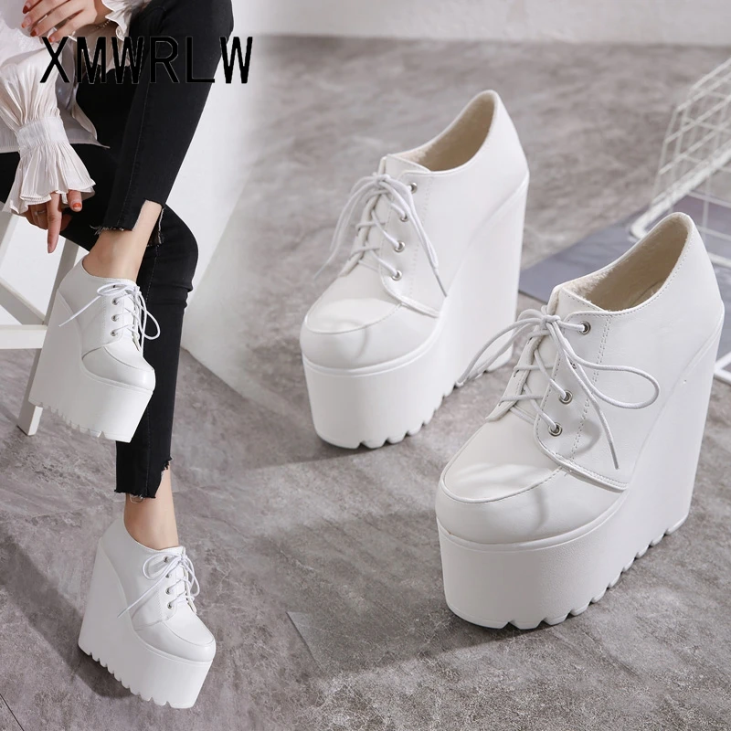 

XMWRLW Women's Platform Shoes Spring Autumn PU Leather Women Wedges Shoes Fashion High Heels 16cm Female Autumn Platform Shoe