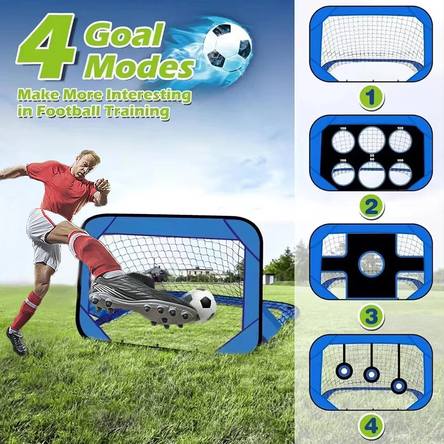 1 Pc 4 Modes Pop Up  Soccer Goal Net 4 in 1 Foldable Football Goal Indoor Outdoor for Improving Passing and Shooting Accuracy