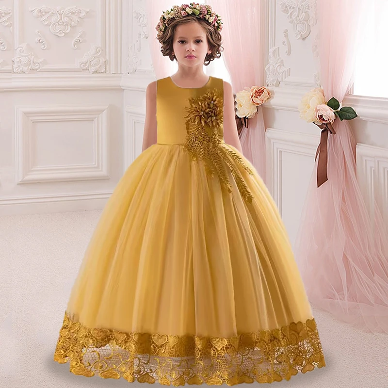 

3-12 Years Kids Dress Flower Long Beading Elegant Teenagers Prom Gowns Dresses Girl Party Kid Evening Bridesmaid Princess