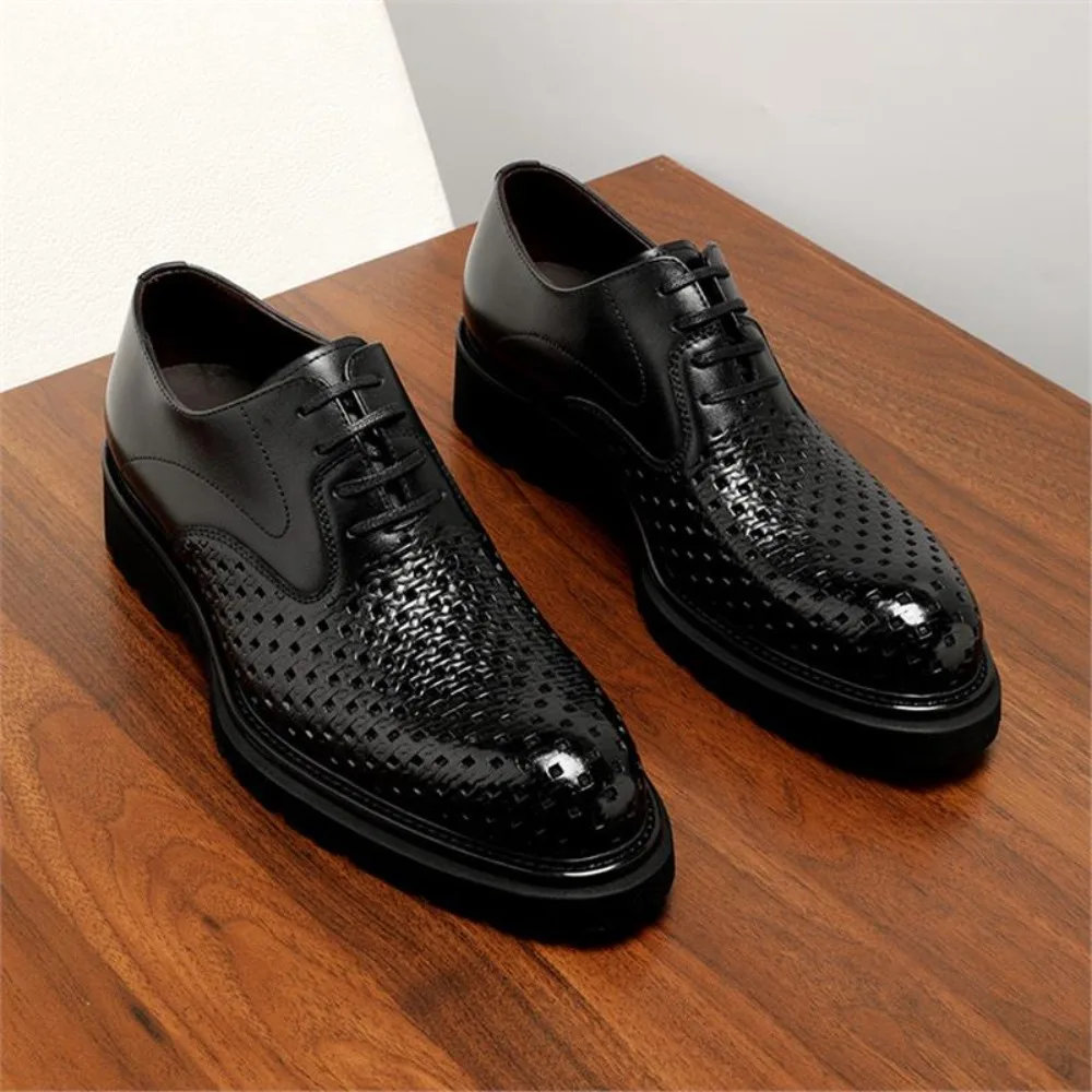 2026 Summer Men's Leather Oxford Sandals Breathable Business Casual Hollow Dress Shoes