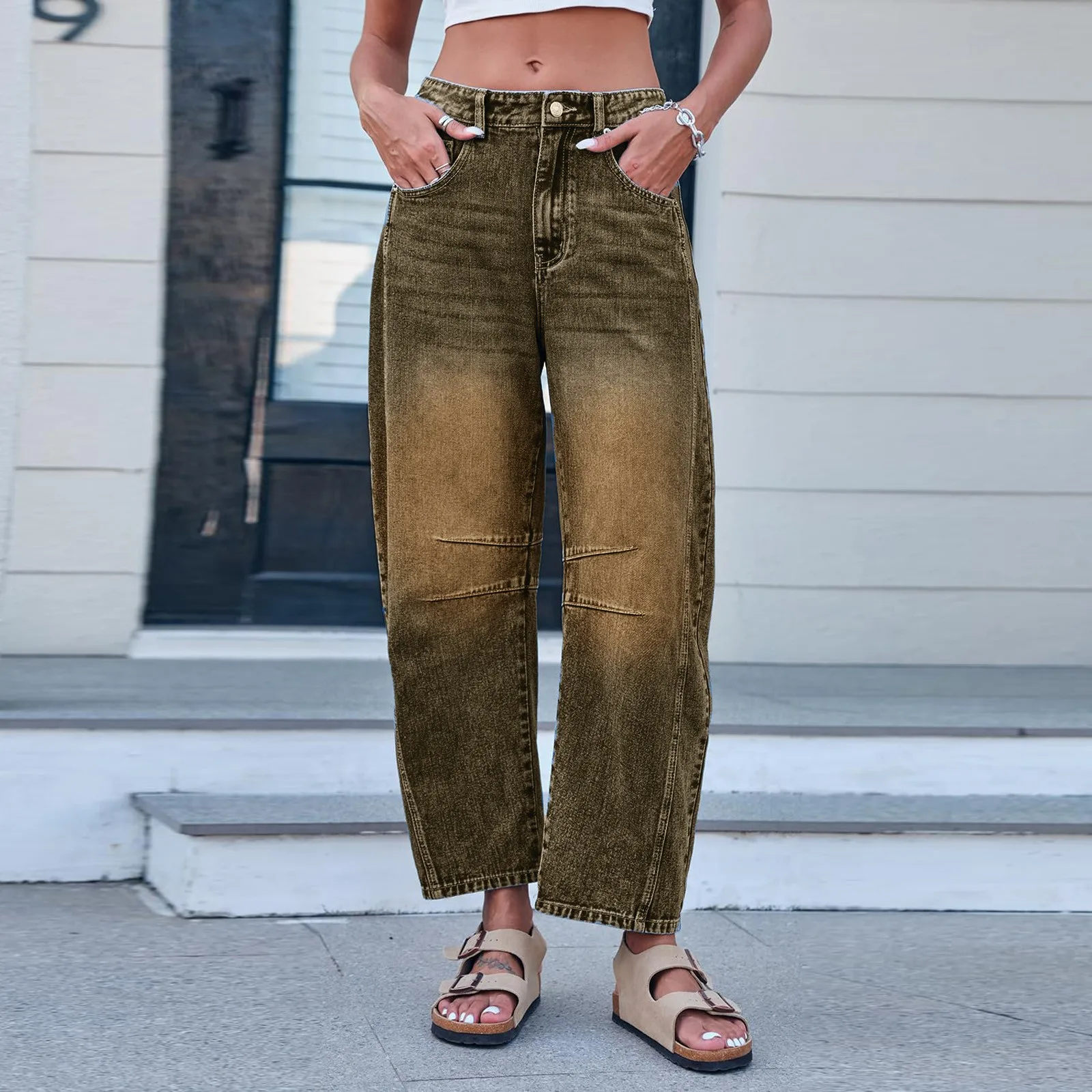 

Cropped Jeans For Women Aesthetic Solid Color Low Waist Baggy Denim Trousers 2000s Fashion Boyfriend Tapered Long Pants