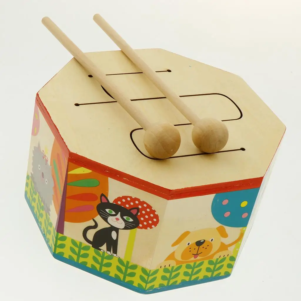 Lindo tambor de madera sonido Beat instrumento musical juguete para regalo para bebé niño principiante