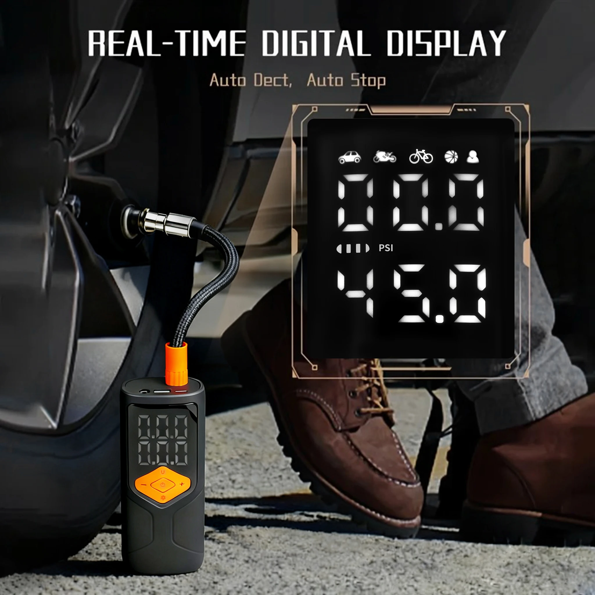 72w 150PSI Smart Air Pump Tire Inflator Portable Air Compressor with Digital Pressure Gauge for Car Bike Motorcycle Ball
