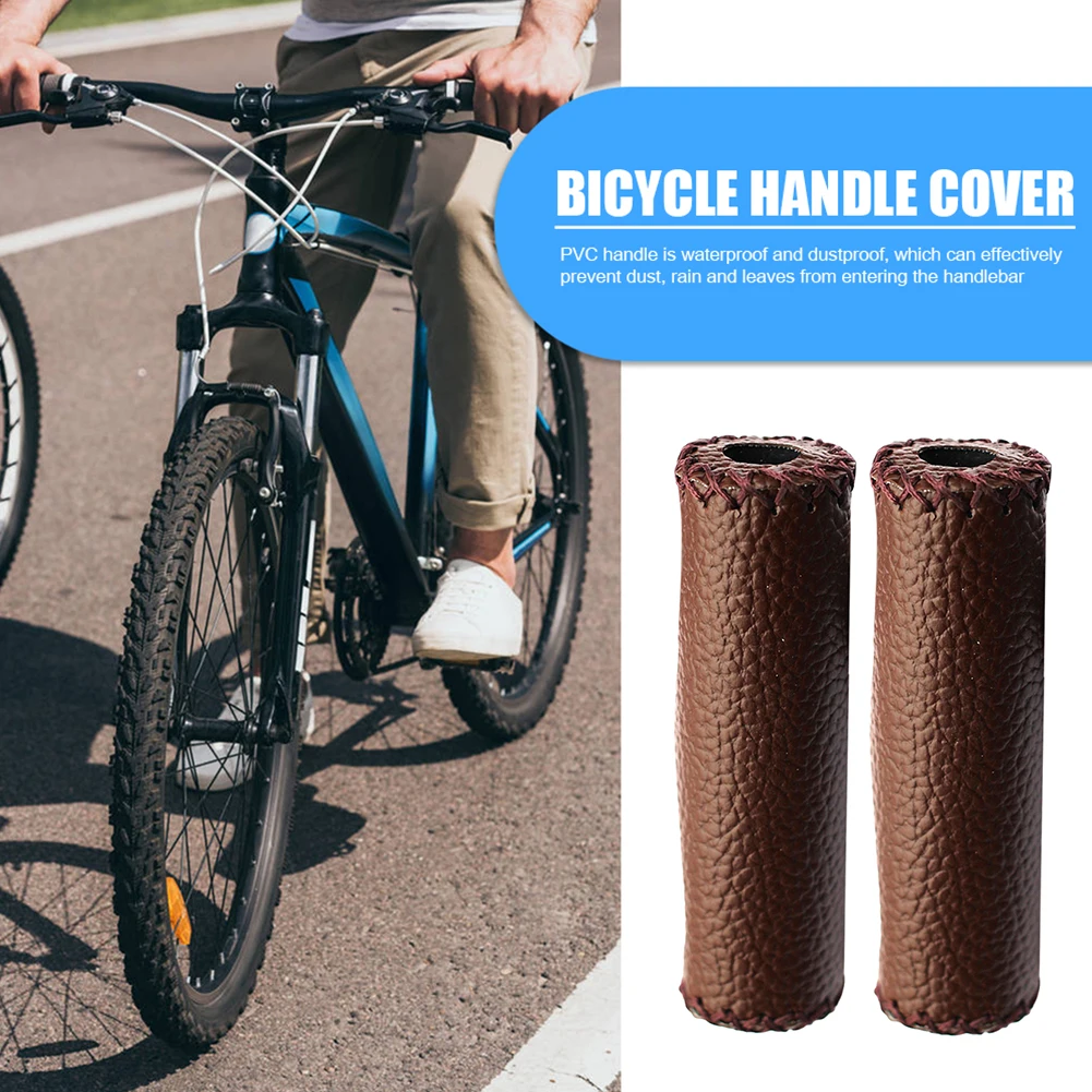 Retro Look Bike Handle Grips - Anti-Slip & Shock Absorption - PU Leather - Outdoor Cycle Biking