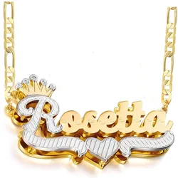 Custom 3D Nameplate Double Color Plated Necklaces For Women Customized Name Pendant Crown Stainless Steel Personalized Jewelry