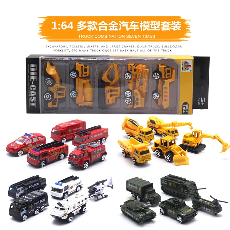 Diverse legering speelgoedauto kunststof 5-delige set techniek voertuig brandmodel graafmachine kindercadeau