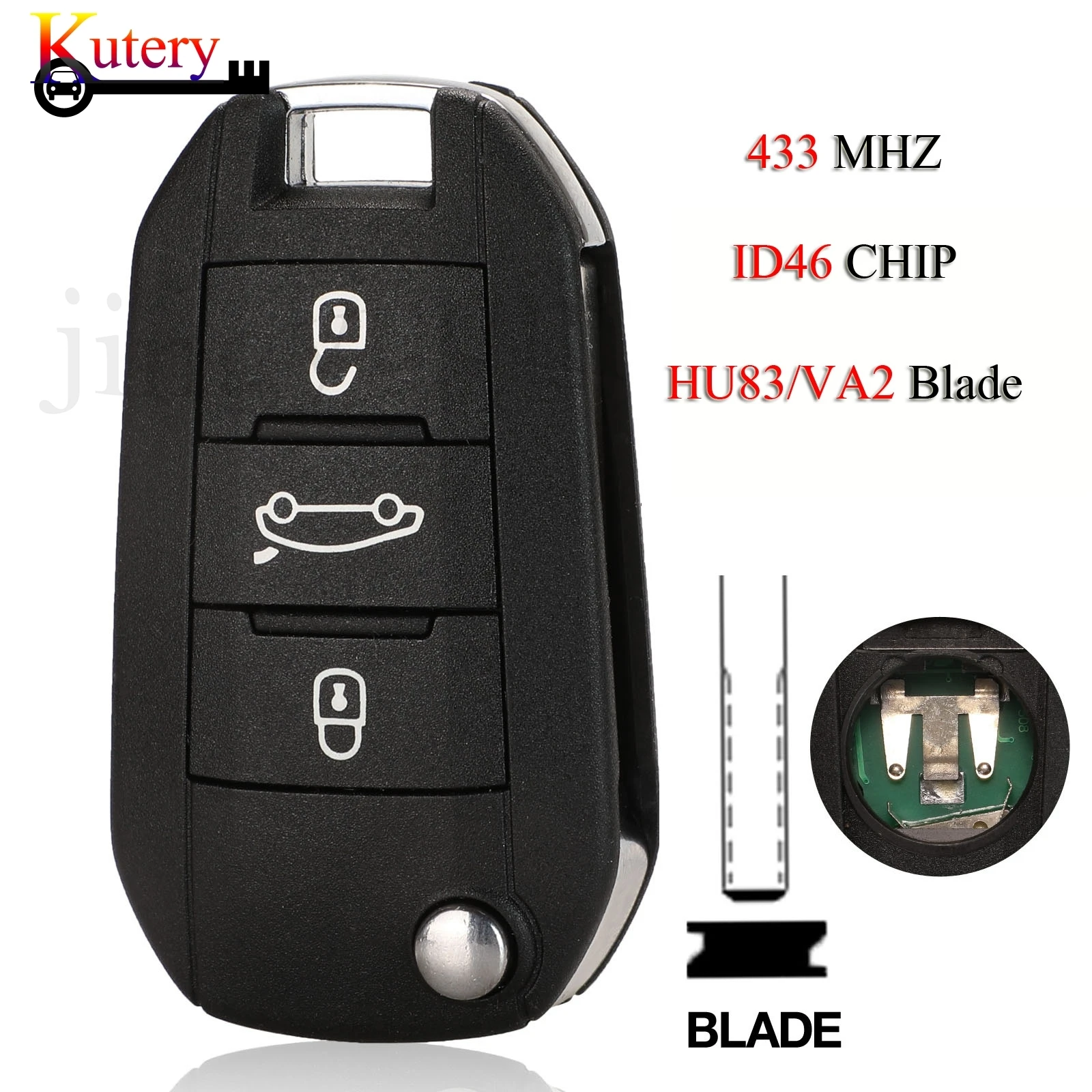 

jingyuqin Folding Remote Car Key For Peugeot 508 For Citroen C4I ID46 Chip 433MHz With Uncut Blade HU83/VA2 Blank