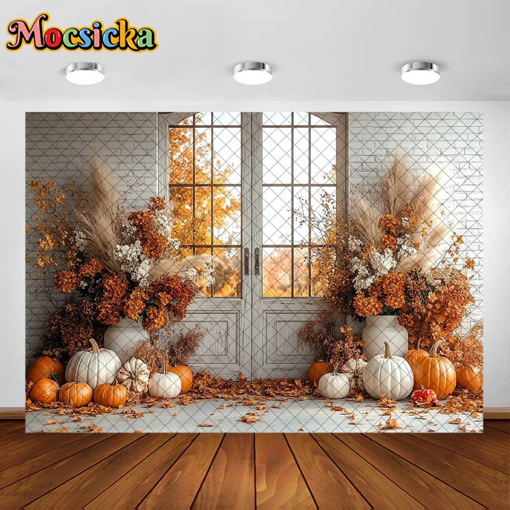 Mocsicka 사진 배경 가을 호박 단풍잎 장식 여성 가을 초상화 사진 배경 사진용