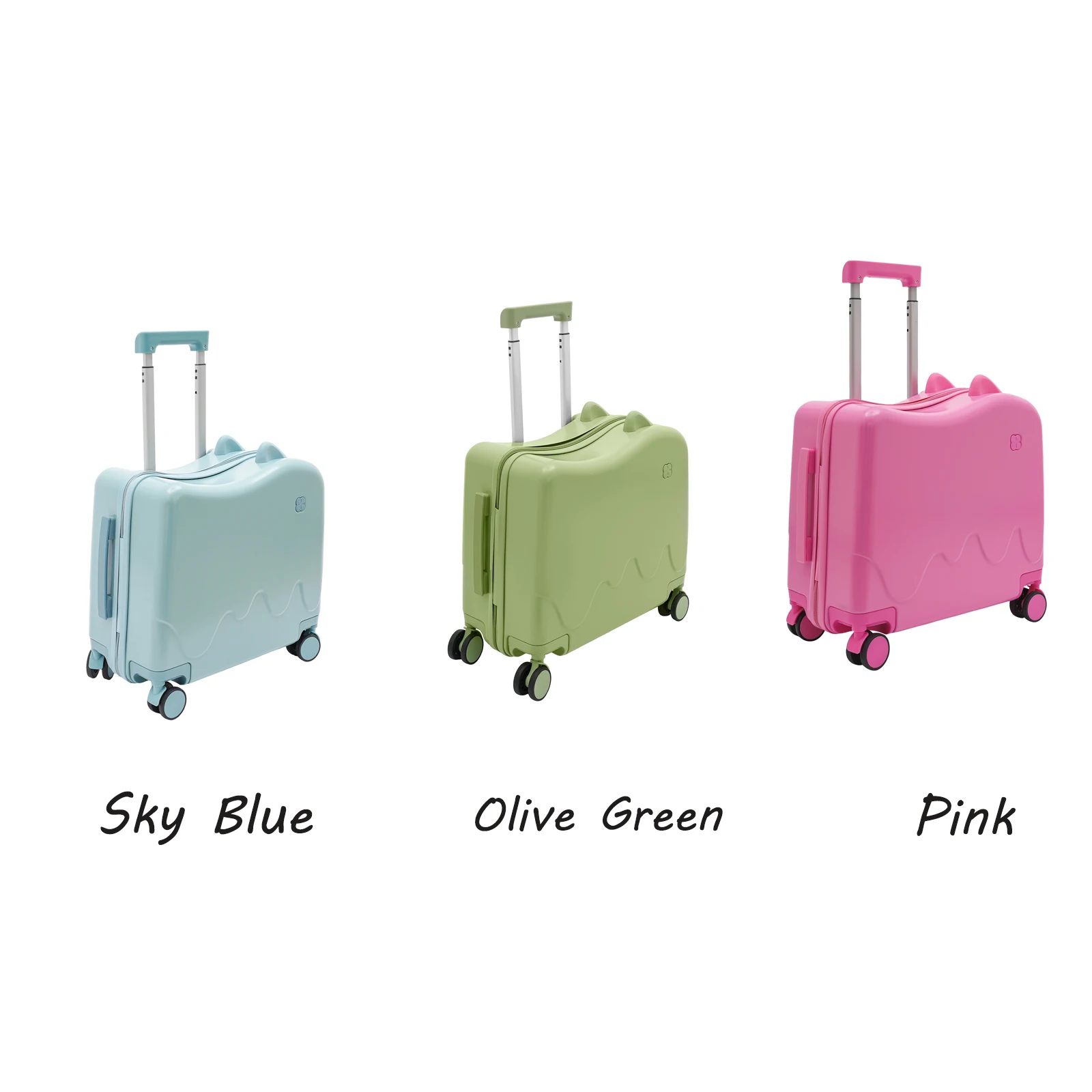 18" 3 - 6 Years Old Kids Ride-On Suitcase with Lock Spacious Storage 3-Layer PVC Structure Adjustable Pull Rod