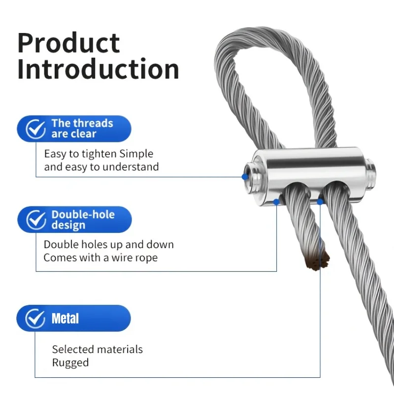 10/20pcs Double Hole Wire Rope Locks,Adjustable Cable Clips,Ropes Clamp,Sling Fitting For Projects Home Decor Outdoor Activities