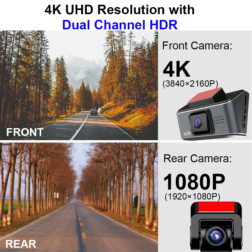 E-ACE 4K Kettős szám camer autó Gondolatjel Bütyök Ultra Merevlemez Kettős szám objektív sony IMX415 2160P hátsó Kamera vel WIFI GPS Gondolatjel Bütyök számára autók