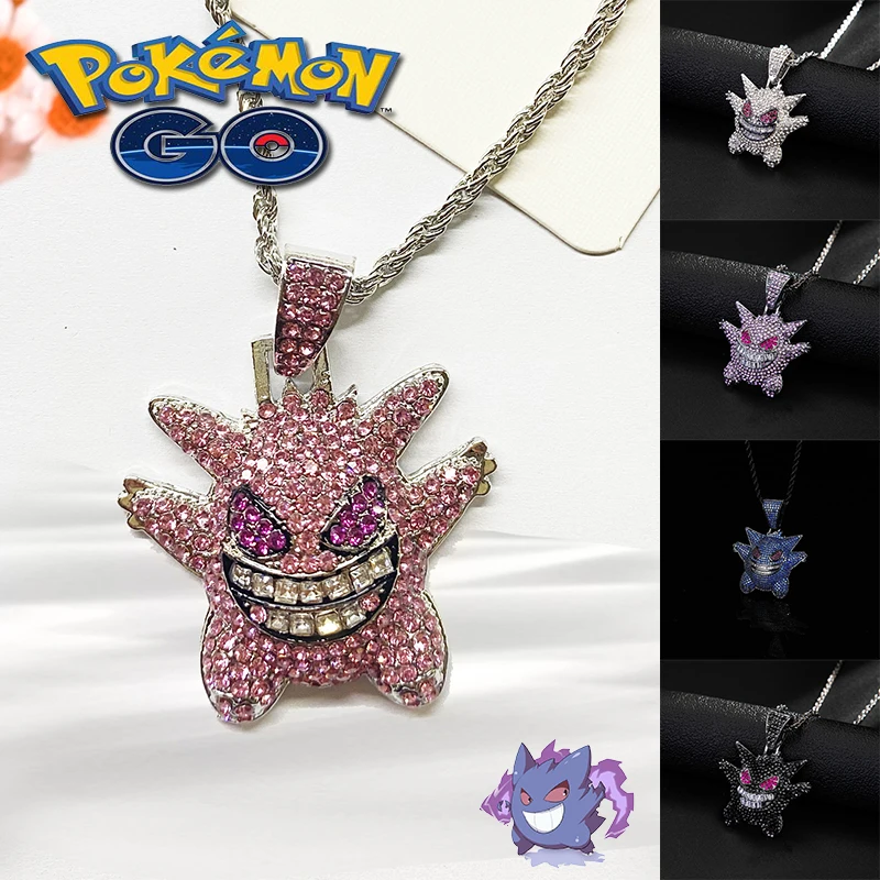 Yeni Pokemon kolye Gengar sevimli karikatür kişilik elmas Hip-hop kazak zinciri moda trendi çift kolye kolye