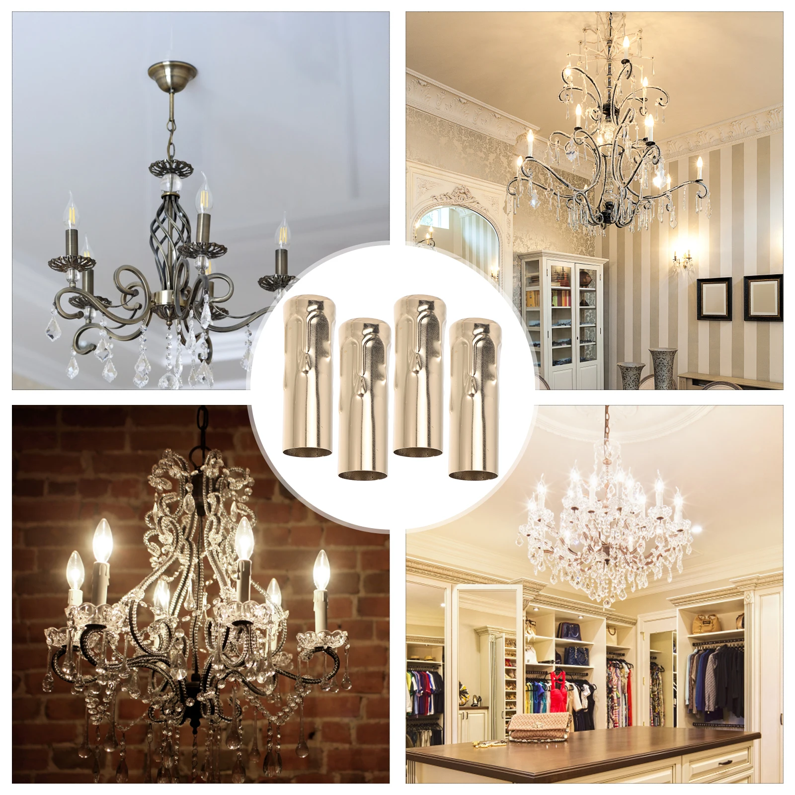 

4pcs Chandelier Cover Lamp Base Sleeve E14 Socket Cover Flanging Sleeve Iron Lamp Tube Crystal Chandelier Casing Lighting