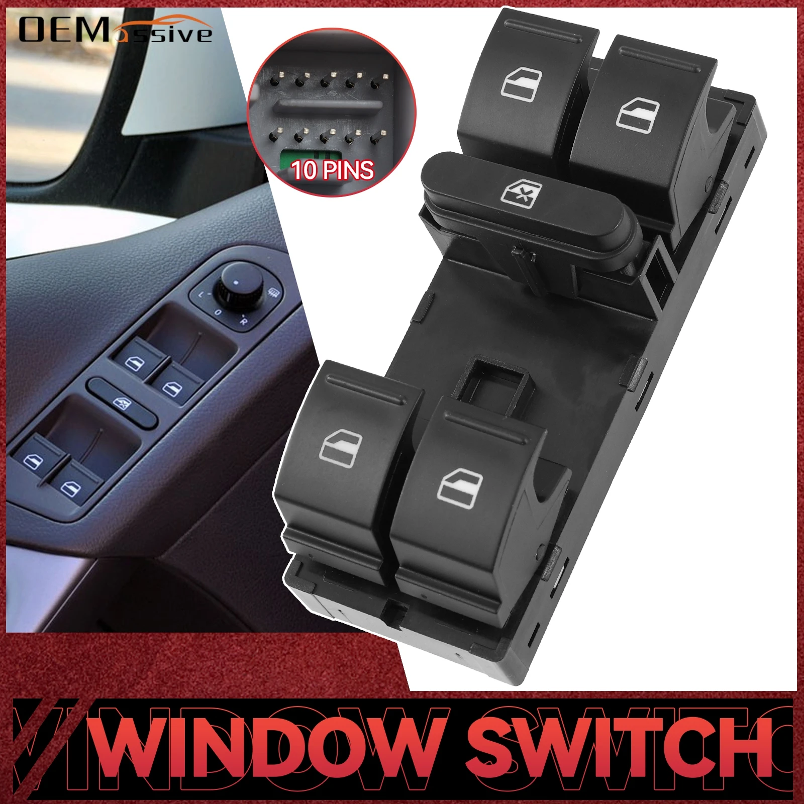 For SEAT VW Tiguan Jetta Golf MK5 MK6 GTI Rabbit Passat B6 B7 3C Tiguan Electric Power Master Window Switch Button 1K4959857B