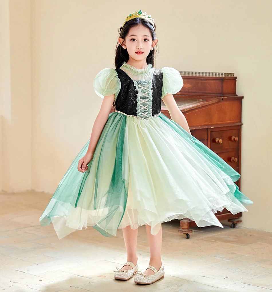 Costume de princesse Disney pour filles, robe Anna de la Reine des Neiges, tenue de cosplay d'Halloween, vêtements d'été pour enfants de 2 à 10 ans, Rhde fête d'anniversaire